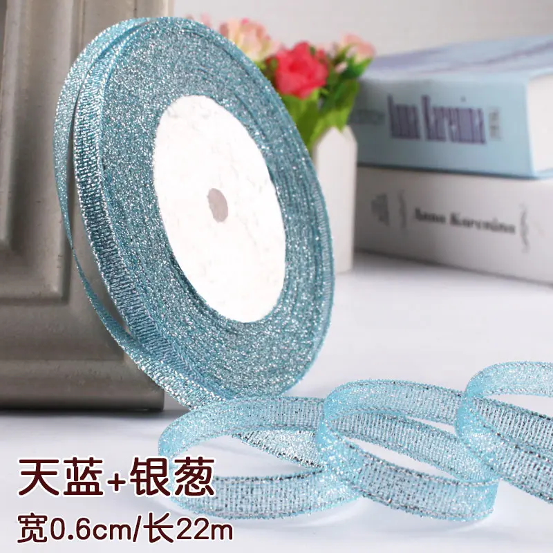 22Meters/Roll 6mm Gold Silver Metallic Ribbons Christmas Halloween Birthday Party Gift Box Decoration Glitter Ribbons DIY Crafts