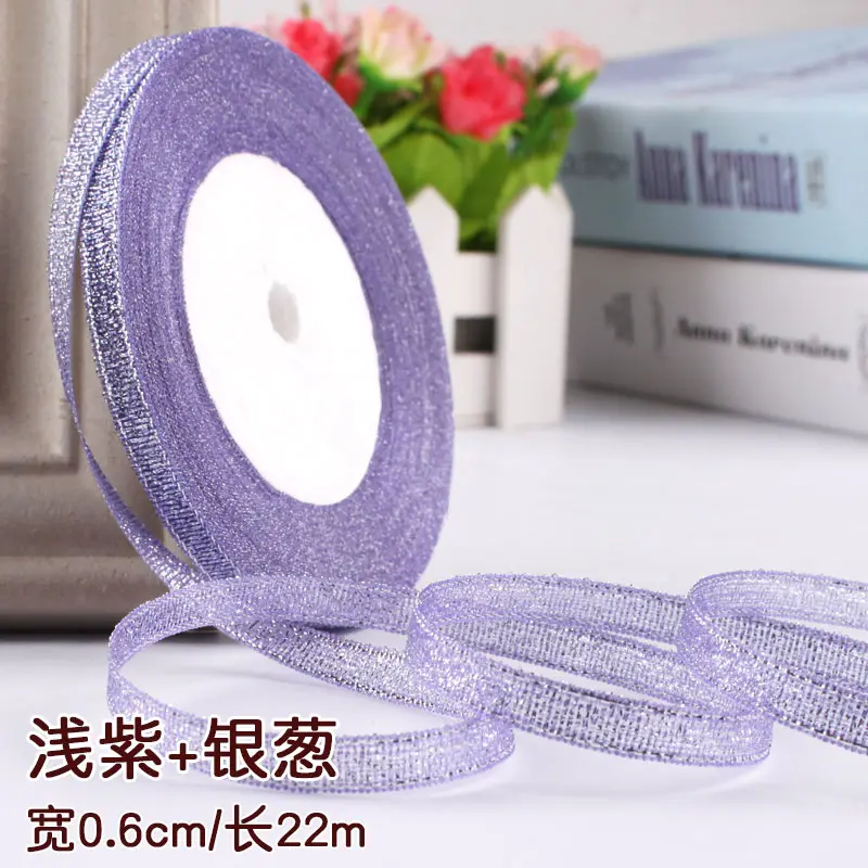 22Meters/Roll 6mm Gold Silver Metallic Ribbons Christmas Halloween Birthday Party Gift Box Decoration Glitter Ribbons DIY Crafts