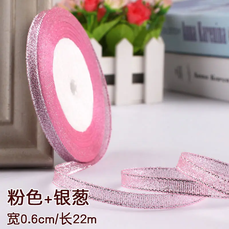 22Meters/Roll 6mm Gold Silver Metallic Ribbons Christmas Halloween Birthday Party Gift Box Decoration Glitter Ribbons DIY Crafts