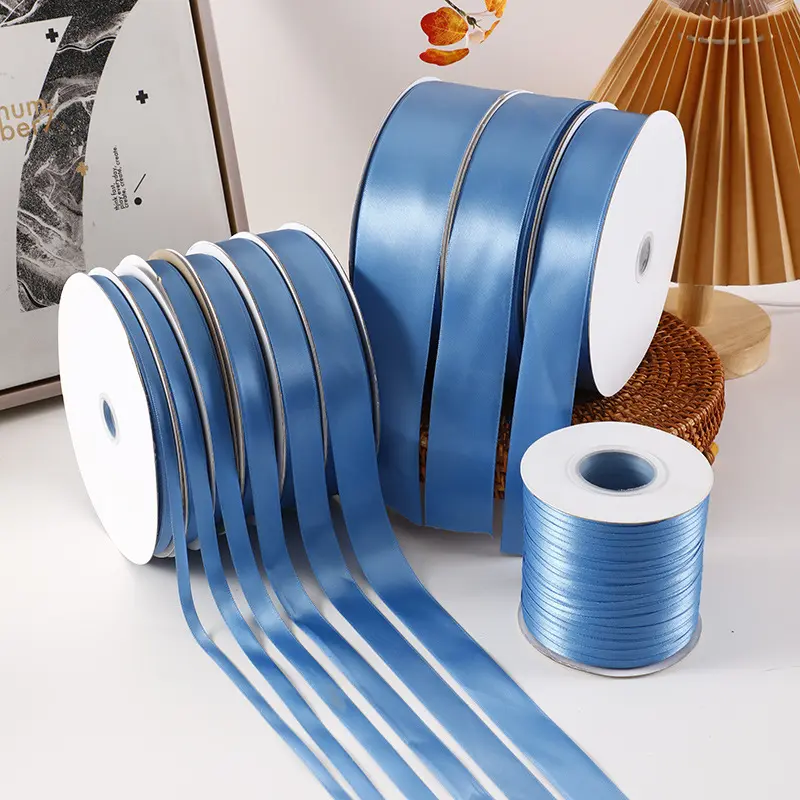 91Meters Gray Blue Ribbon 6/10/12/15/20/25/40/50mm Single Face Satin Ribbon Tapes Gift Bouquet Wrapping DIY Hair Bows Supplies