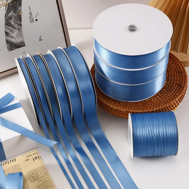 91Meters Gray Blue Ribbon 6/10/12/15/20/25/40/50mm Single Face Satin Ribbon Tapes Gift Bouquet Wrapping DIY Hair Bows Supplies