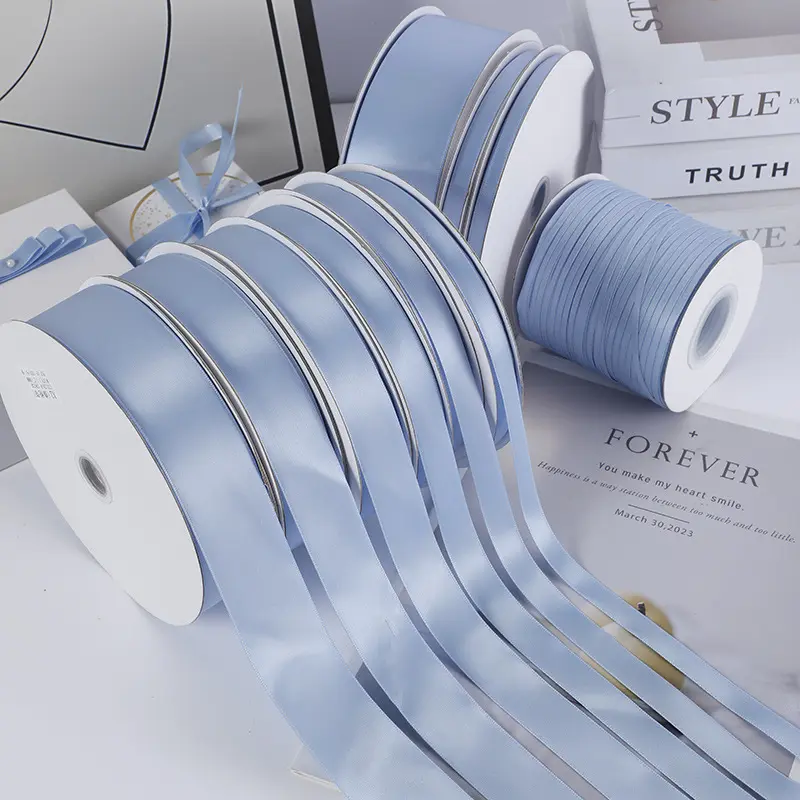 6/10/12/15/20/25/38/50mm Lake Blue Satin Ribbons Handmade DIY Party Accessories Wedding Christmas Gift Wrap Ribbon 100Yards