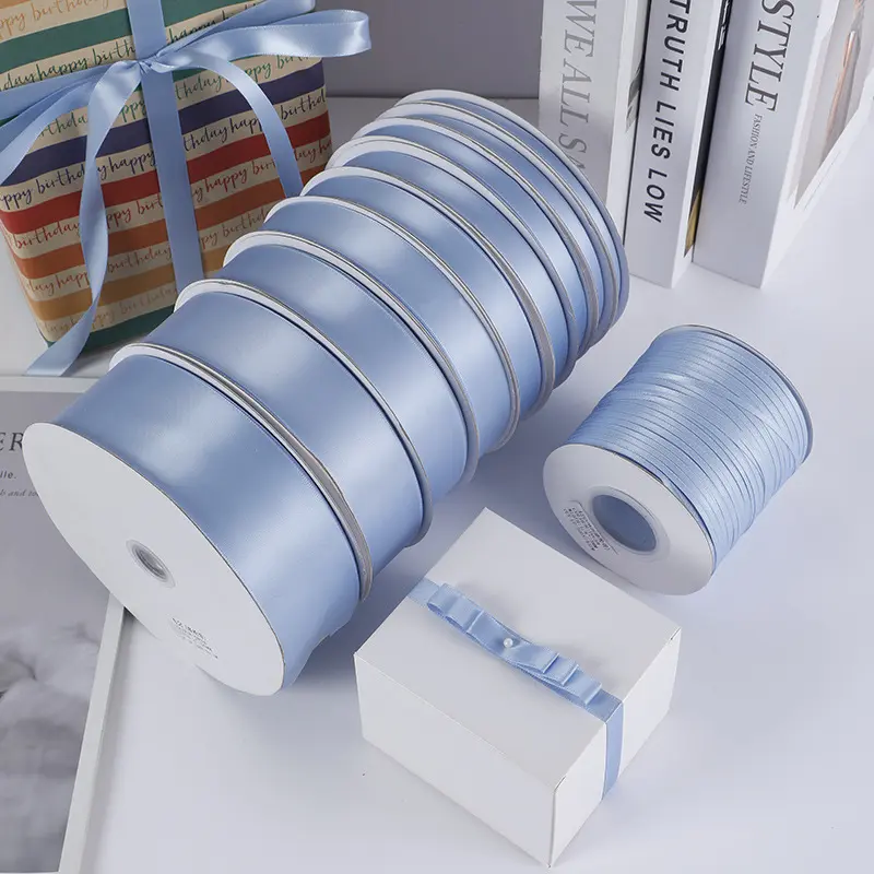 6/10/12/15/20/25/38/50mm Lake Blue Satin Ribbons Handmade DIY Party Accessories Wedding Christmas Gift Wrap Ribbon 100Yards