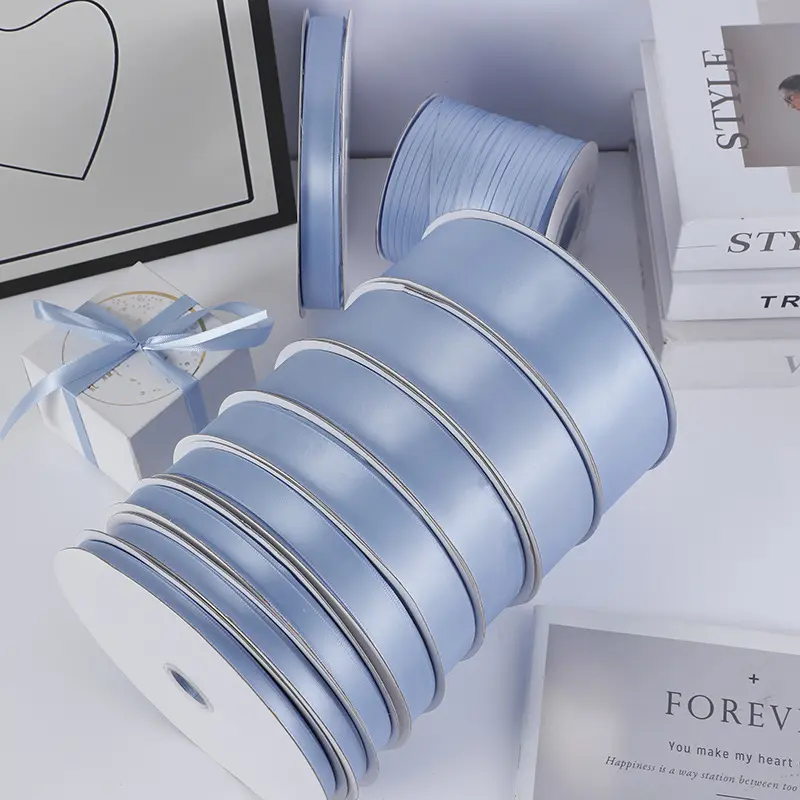 6/10/12/15/20/25/38/50mm Lake Blue Satin Ribbons Handmade DIY Party Accessories Wedding Christmas Gift Wrap Ribbon 100Yards