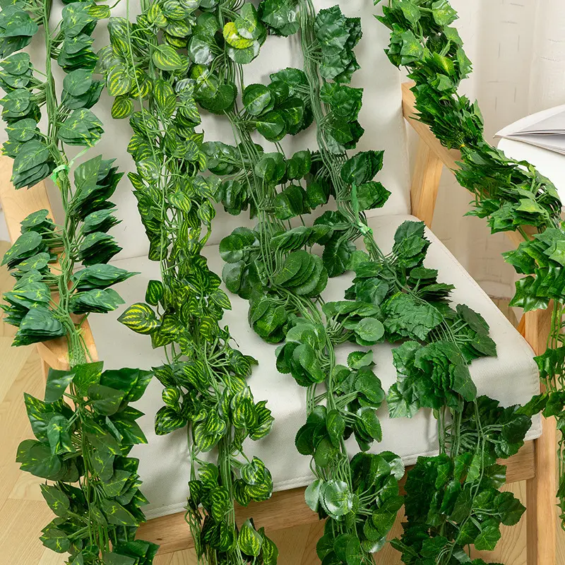 2Meters Green Artificial Leaves Plants Vine Wedding Party Home Garden Fence Decoration Rattan Wall Hanging Creeper Ivy Garland