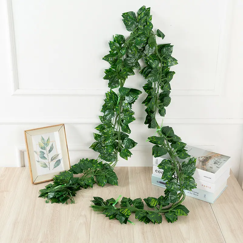 2Meters Green Artificial Leaves Plants Vine Wedding Party Home Garden Fence Decoration Rattan Wall Hanging Creeper Ivy Garland