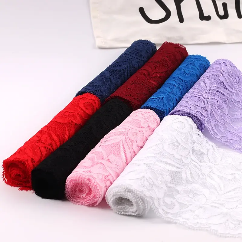 15cm Wide Elastic Stretchy Floral Lace Ribbon DIY Apparel Sewing Fabric Black White Red Pink Blue Purple Green Yellow Lace Tape