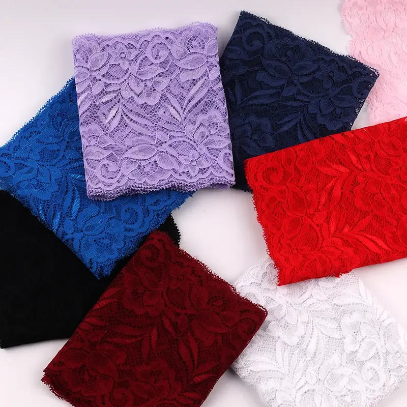 15cm Wide Elastic Stretchy Floral Lace Ribbon DIY Apparel Sewing Fabric Black White Red Pink Blue Purple Green Yellow Lace Tape