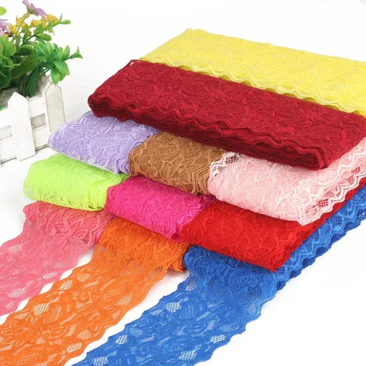 8cm Elastic Hollow Out Floral Embroidered Lace Ribbon DIY Apparel Sewing Fabric Garment Accessories White Black Red Lace Tape