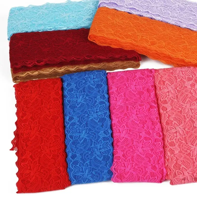 8cm Elastic Hollow Out Floral Embroidered Lace Ribbon DIY Apparel Sewing Fabric Garment Accessories White Black Red Lace Tape