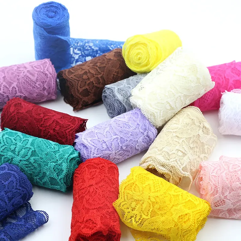Colorful Elastic Floral Lace Ribbon DIY Apparel Sewing Fabric 8cm Wide Black White Red Pink Blue Purple Green Yellow Lace Tape