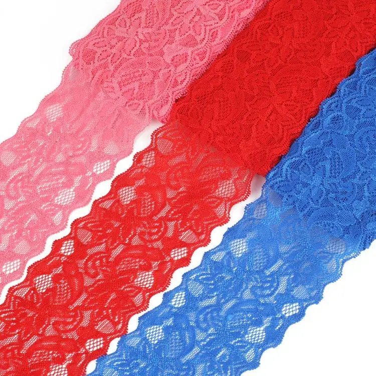 8cm Elastic Hollow Out Floral Embroidered Lace Ribbon DIY Apparel Sewing Fabric Garment Accessories White Black Red Lace Tape