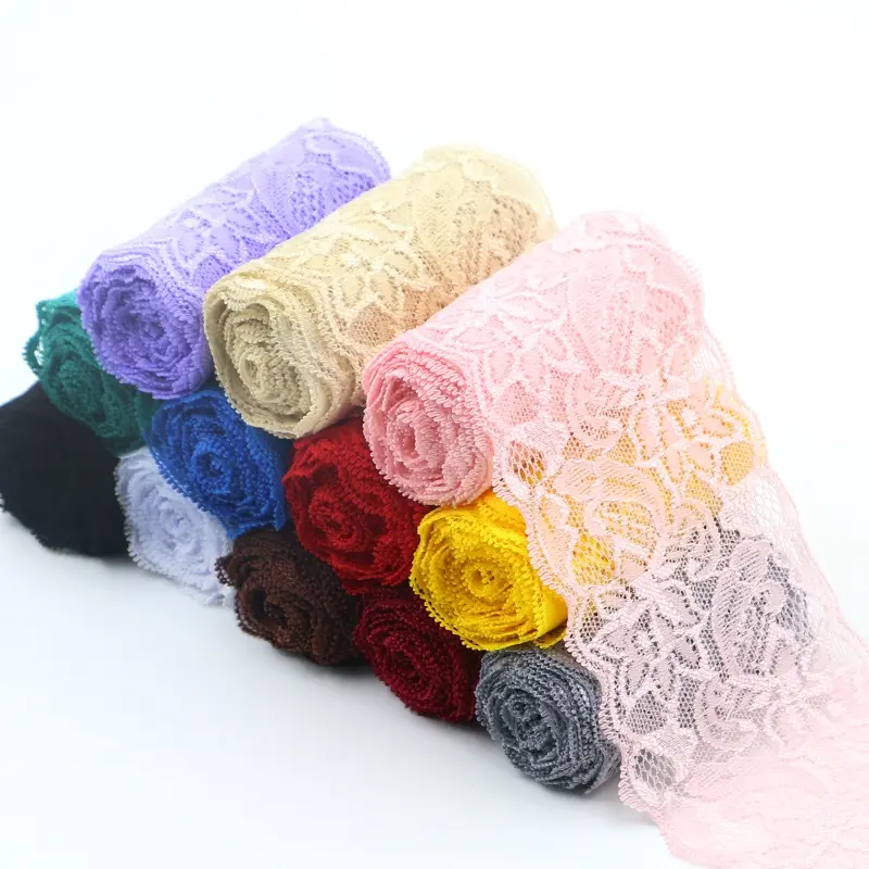 Colorful Elastic Floral Lace Ribbon DIY Apparel Sewing Fabric 8cm Wide Black White Red Pink Blue Purple Green Yellow Lace Tape