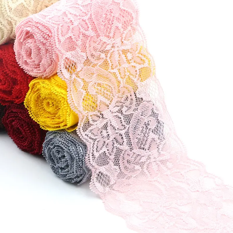 Colorful Elastic Floral Lace Ribbon DIY Apparel Sewing Fabric 8cm Wide Black White Red Pink Blue Purple Green Yellow Lace Tape