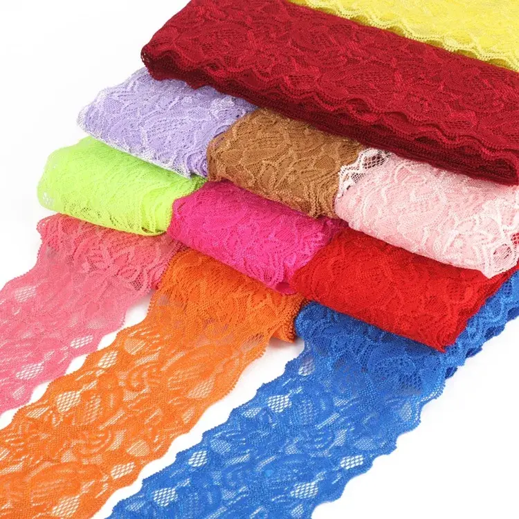 8cm Elastic Hollow Out Floral Embroidered Lace Ribbon DIY Apparel Sewing Fabric Garment Accessories White Black Red Lace Tape