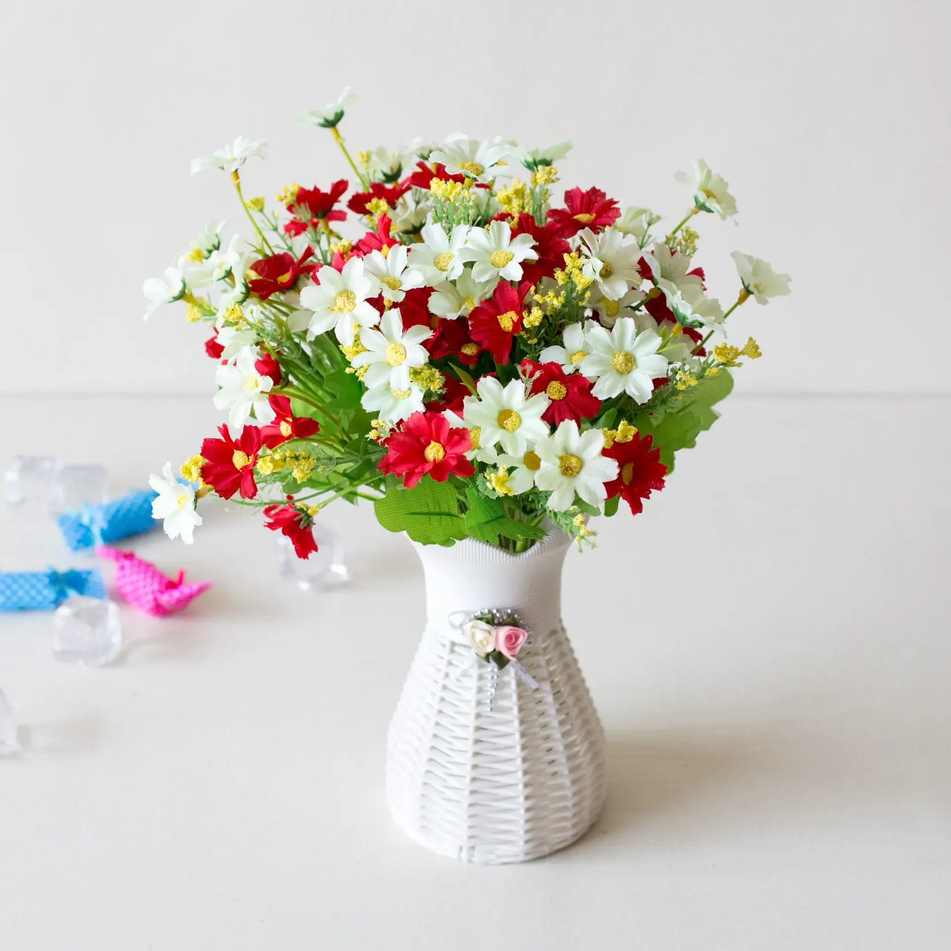 31cm 28Heads Artificial Mini Gerbera Flower Branch Wedding Birthday Party Home Living Room Desktop Decor Daisy Fake Flowers