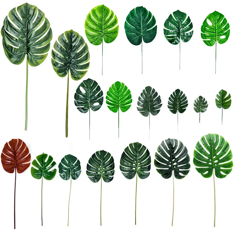 Real Touch Mini Small Medium Large Green Artificial Monstera Leaves Christmas Halloween Wedding Home Decor Fake Palm Tree Leaves