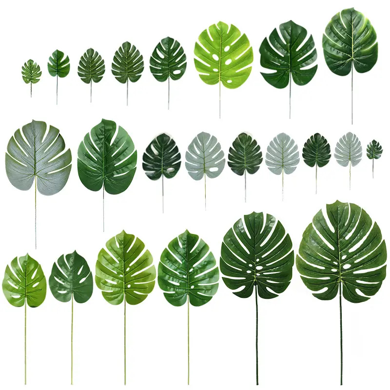 Real Touch Mini Small Medium Large Green Artificial Monstera Leaves Christmas Halloween Wedding Home Decor Fake Palm Tree Leaves