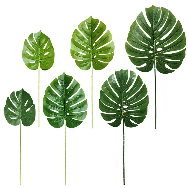Real Touch Mini Small Medium Large Green Artificial Monstera Leaves Christmas Halloween Wedding Home Decor Fake Palm Tree Leaves