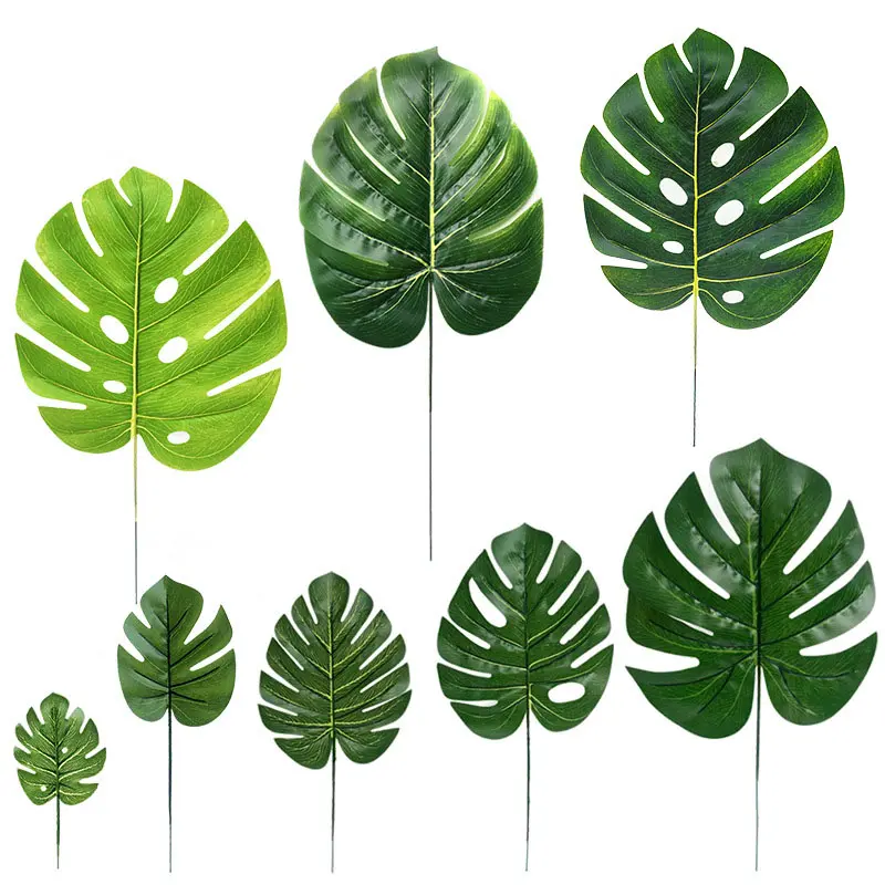 Real Touch Mini Small Medium Large Green Artificial Monstera Leaves Christmas Halloween Wedding Home Decor Fake Palm Tree Leaves