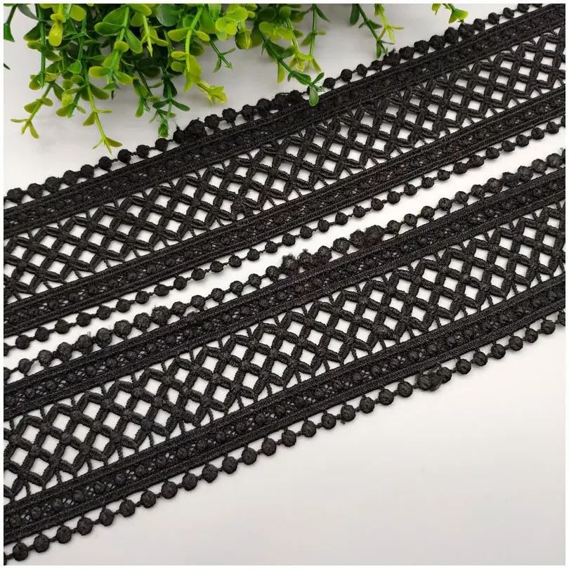 70mm White Black Hollow Out Milk Silk Embroidered Lace Ribbon DIY Apparel Sewing Fabric Curtain Hometextile Decoration Lace Tape