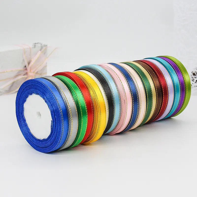 10mm Gold Edge Satin Ribbon 22Meters/Roll Christmas Halloween Flower Gift Box Wrapping Ribbon Birthday Party Wedding Decoration
