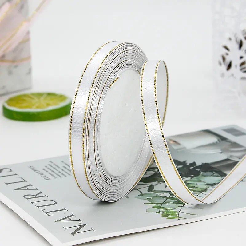 10mm Gold Edge Satin Ribbon 22Meters/Roll Christmas Halloween Flower Gift Box Wrapping Ribbon Birthday Party Wedding Decoration