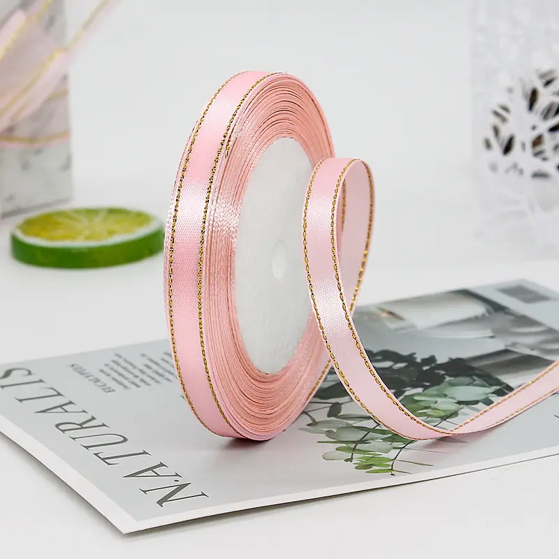 10mm Gold Edge Satin Ribbon 22Meters/Roll Christmas Halloween Flower Gift Box Wrapping Ribbon Birthday Party Wedding Decoration