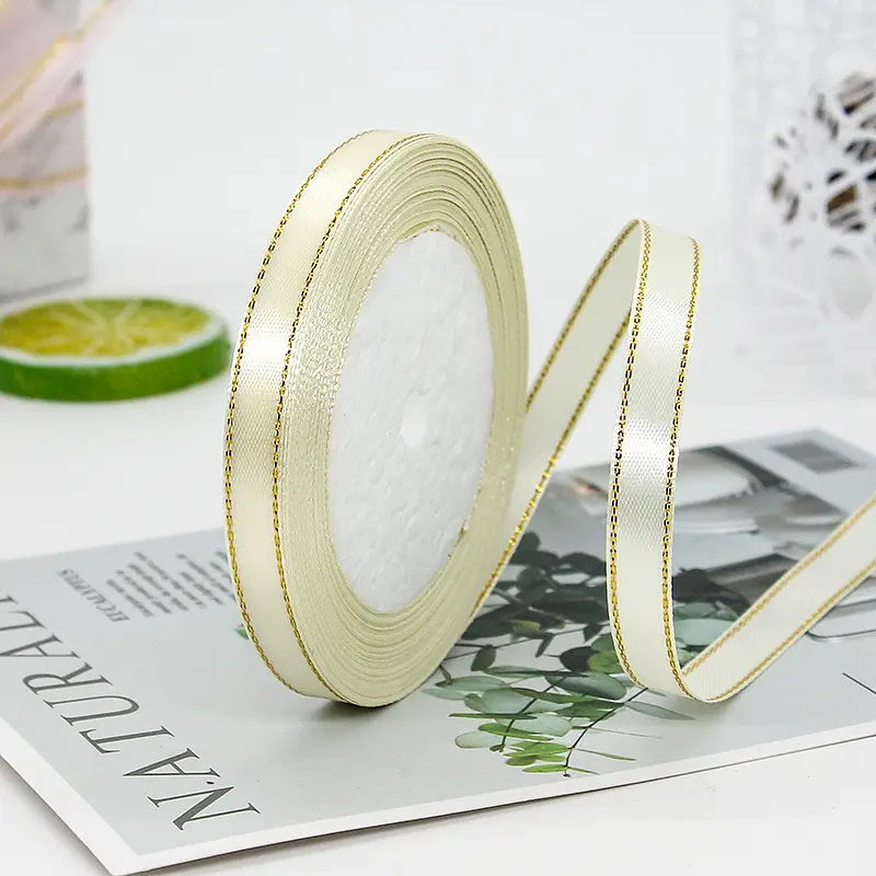 10mm Gold Edge Satin Ribbon 22Meters/Roll Christmas Halloween Flower Gift Box Wrapping Ribbon Birthday Party Wedding Decoration
