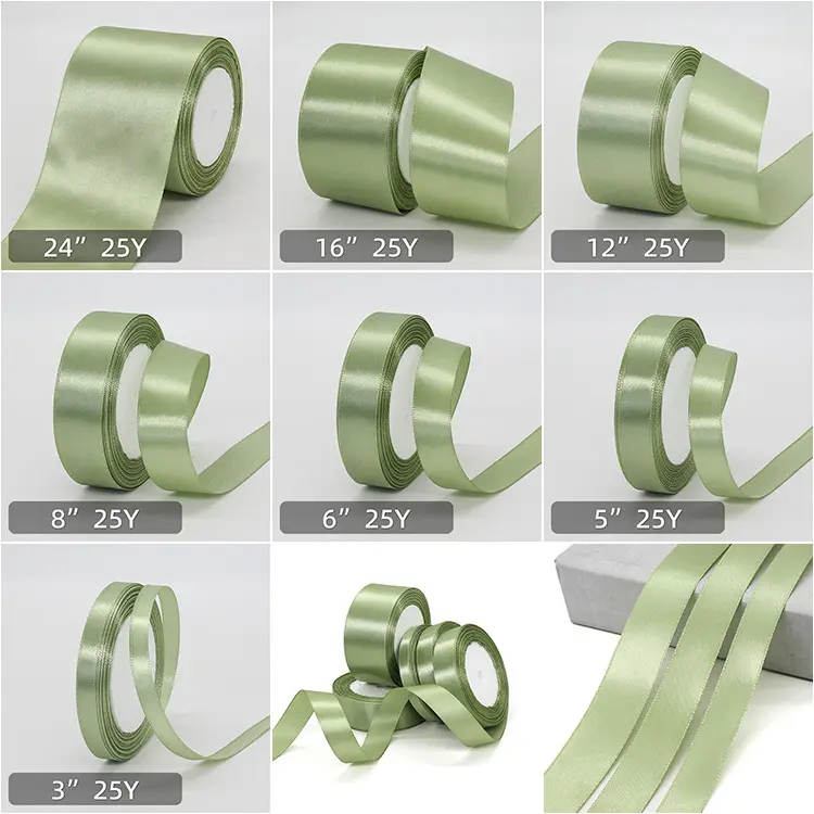 Grass Green Satin Ribbon 22meters/Roll -91meters/Roll Wedding Party Home Decoration Flower Packaging Bows for Crafts Ribbon