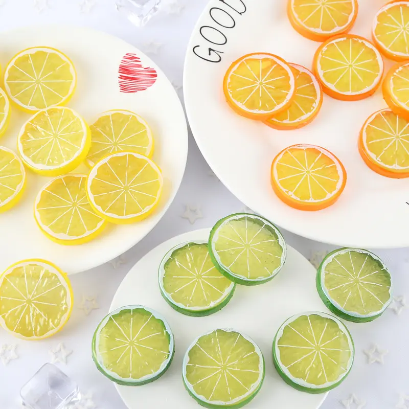 5PCS 5cm PVC Artificial Fruits Simulation Lemon Orange Slices Christmas Fruit Ornament Kitchen Wedding Fake Lemon Decoration
