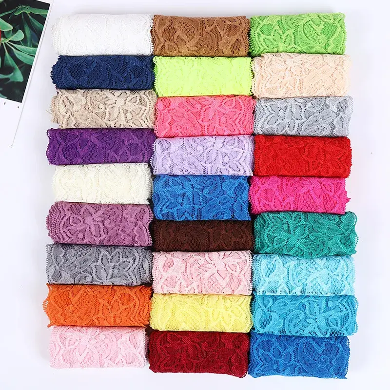 8cm Colorful Elastic Lace Ribbon Hollow Out Floral Pattern White Lace Trimming DIY Crafts Sewing Garment Accessories Lace Tape
