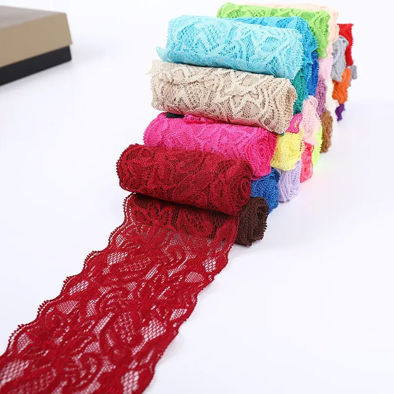 8cm Colorful Elastic Lace Ribbon Hollow Out Floral Pattern White Lace Trimming DIY Crafts Sewing Garment Accessories Lace Tape