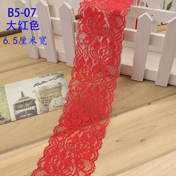 Stretchy Lace Ribbon Tape 65mm Width Colorful Lace Trim DIY Sewing Decoration Floral Embroidered Elastic Lace Fabric