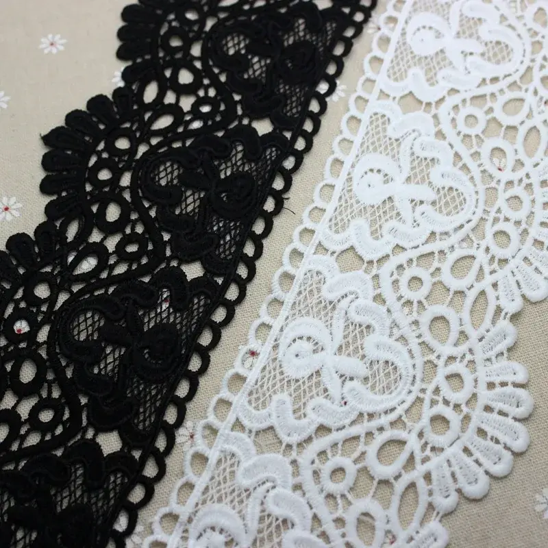 10cm Wide Hollow Out Floral Embroidered Black White Lace Ribbon DIY Apparel Sewing Fabric Milk Silk Water Soluble Lace Tape