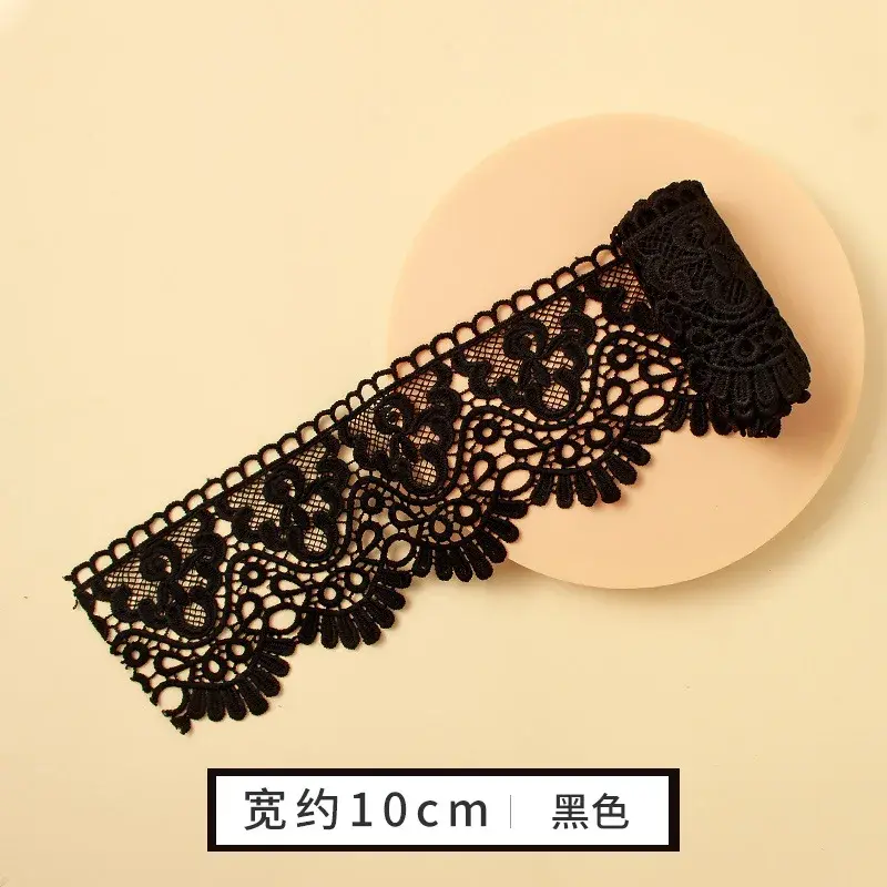 10cm Wide Hollow Out Floral Embroidered Black White Lace Ribbon DIY Apparel Sewing Fabric Milk Silk Water Soluble Lace Tape