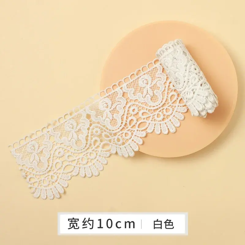 10cm Wide Hollow Out Floral Embroidered Black White Lace Ribbon DIY Apparel Sewing Fabric Milk Silk Water Soluble Lace Tape