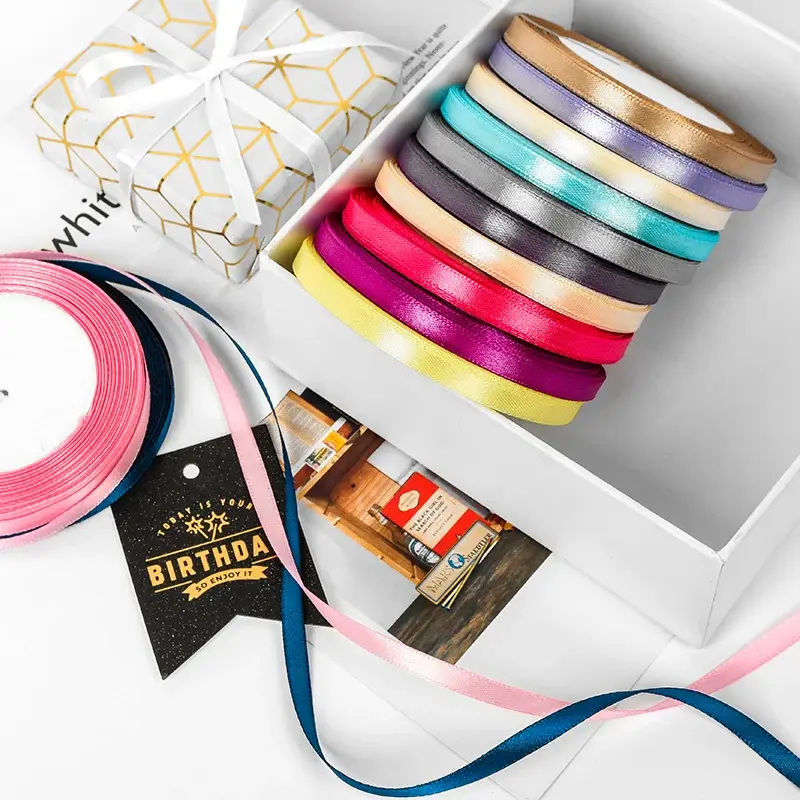 6mm Satin Ribbon DIY Crafts Scrapbooking Material Christmas Halloween Wedding Birthday Party Decoration Gift Packaging Ribbon