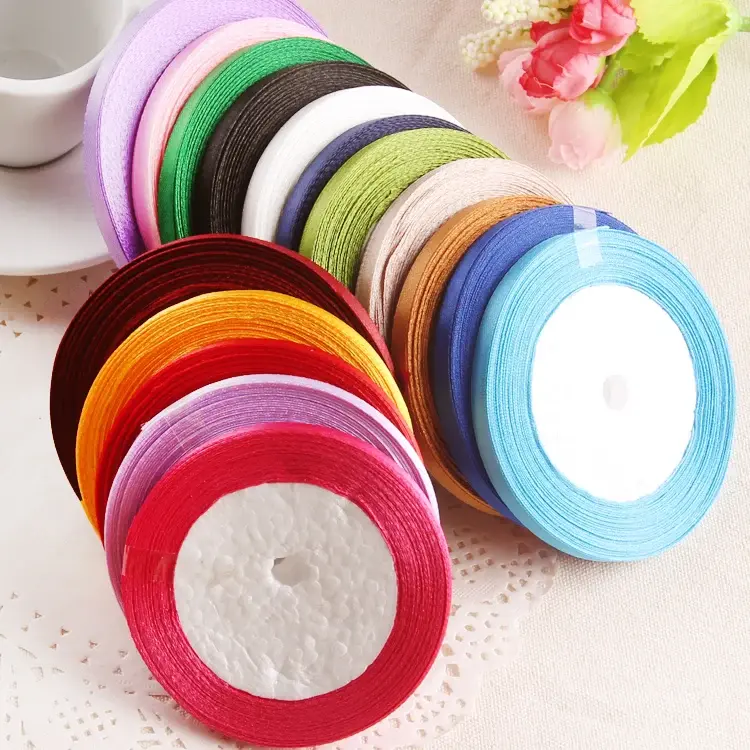 6mm Satin Ribbon DIY Crafts Scrapbooking Material Christmas Halloween Wedding Birthday Party Decoration Gift Packaging Ribbon