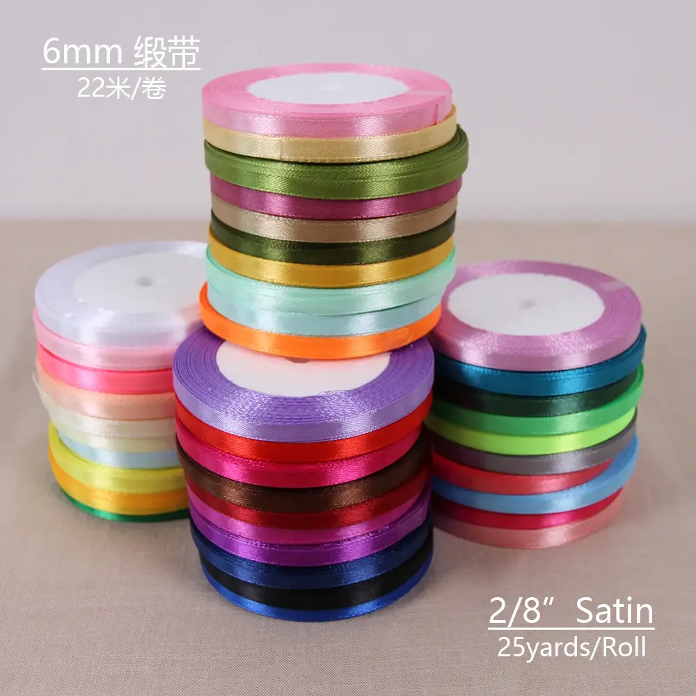 6mm Satin Ribbon DIY Crafts Scrapbooking Material Christmas Halloween Wedding Birthday Party Decoration Gift Packaging Ribbon
