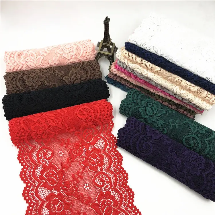 Elastic Stretchy Flower Lace Ribbon 15CM Wide DIY Apparel Sewing Fabric Black White Red Blue Green Purple Yellow Lace Tape