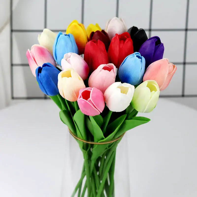 1piece 34cm Tulip Artificial Flowers Wedding Supplies Home Decor Valentines Flowers Real Touch Bouquet Fake Flowers Decoracion