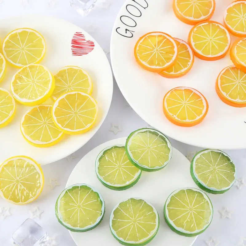 15piece 5cm PVC Artificial Fruits Simulation Lemon Orange Slices Christmas Fruit Ornament Kitchen Wedding Fake Lemon Decoration