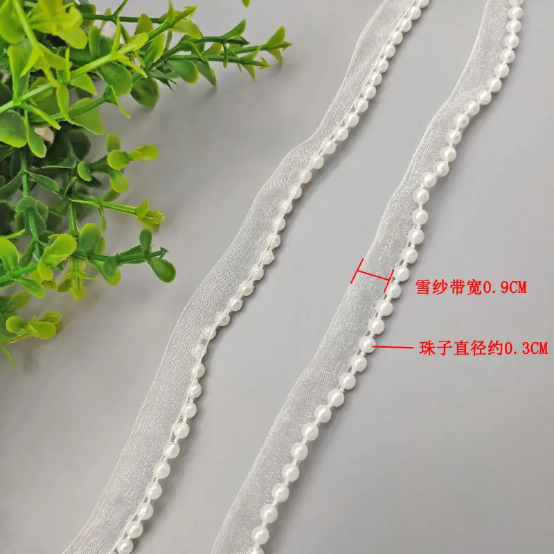 5Meters/Lot 1.2cm Chiffon Lace Ribbon with Fake Pearl DIY Apparel Sewing & Fabric Beaded White Lace Trimming Garment Tape