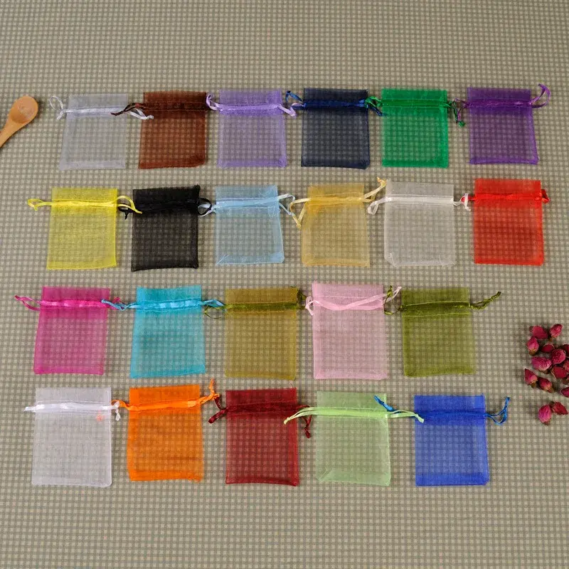 50pcs 5x7cm Organza Gift Bags Jewelry Packaging Bags Christmas Halloween Wedding Birthday Party Candy Chocolate Wrapping Bags