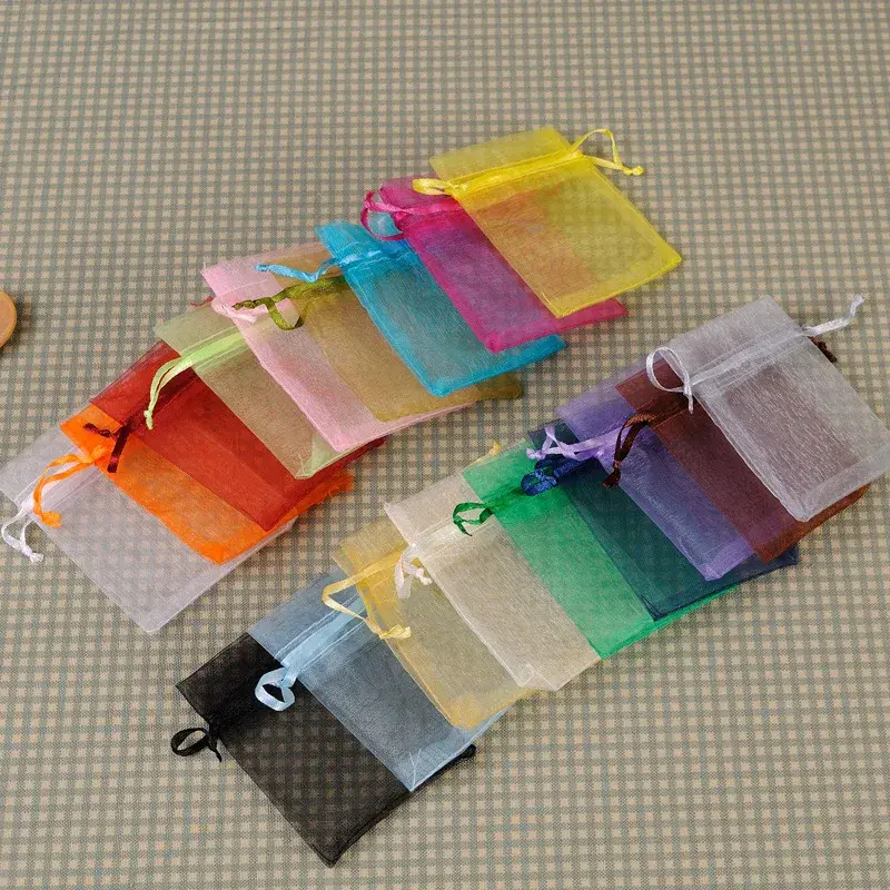 50pcs 5x7cm Organza Gift Bags Jewelry Packaging Bags Christmas Halloween Wedding Birthday Party Candy Chocolate Wrapping Bags