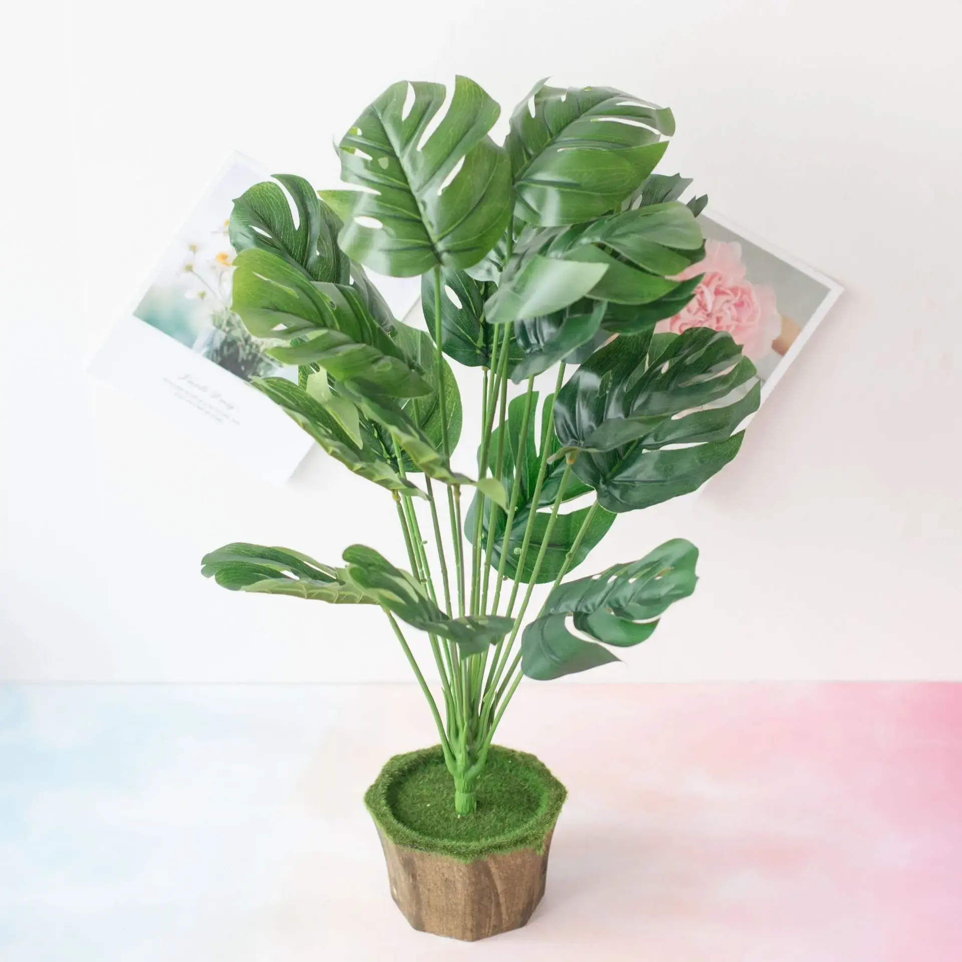 18Heads 50cm Artificial Monstera Leaves Green Plants Home Garden Living Room Bedroom Balcony Decoration Tropical Fake Plants