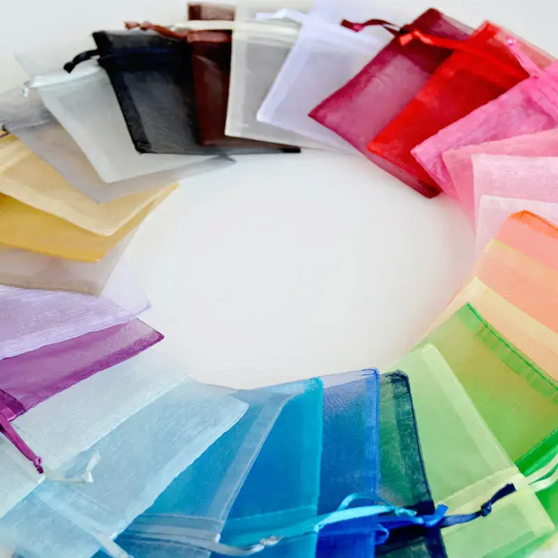 50pcs 7x9 9x12 10x15 15x20 17x23cm Organza Bags Jewelry Packaging Bags Christmas Halloween Wedding Birthday Party Gift Box Bags