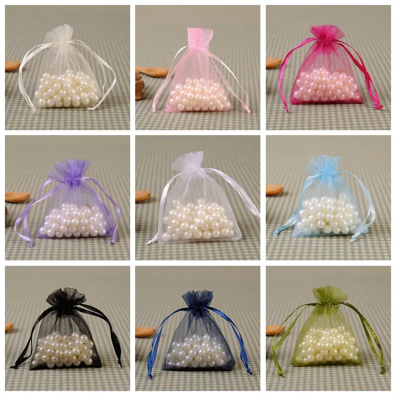 100pcs 5x7cm Organza Gift Bags Jewelry Packaging Bags Christmas Halloween Wedding Birthday Party Candy Chocolate Wrapping Bags