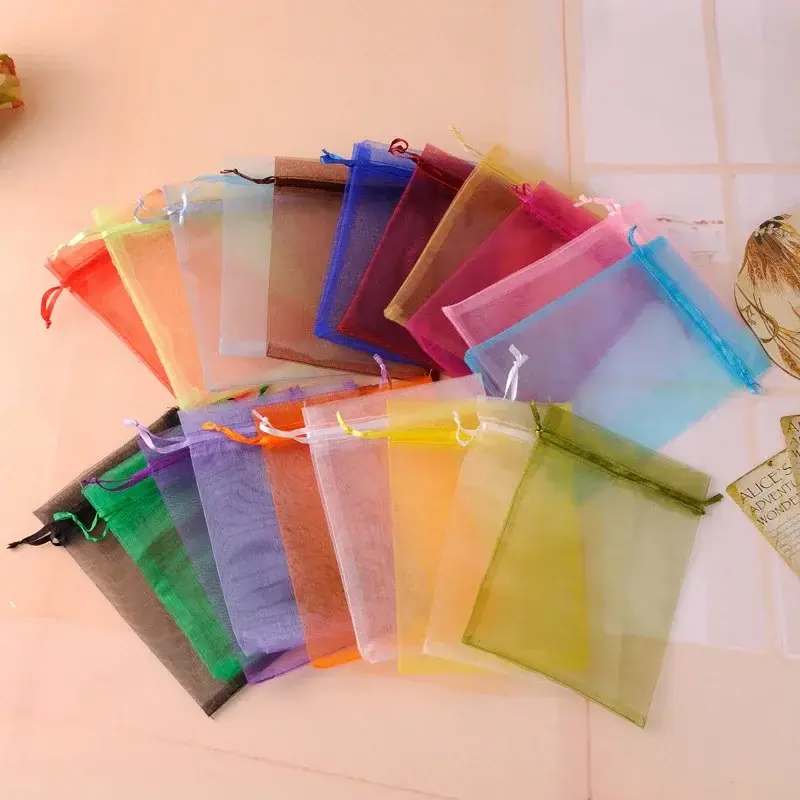 100pcs 9x12cm Organza Bags Jewelry Packaging Bags Wedding Birthday Event Party Decoration Drawable Bags Gift Box Candy Pouches